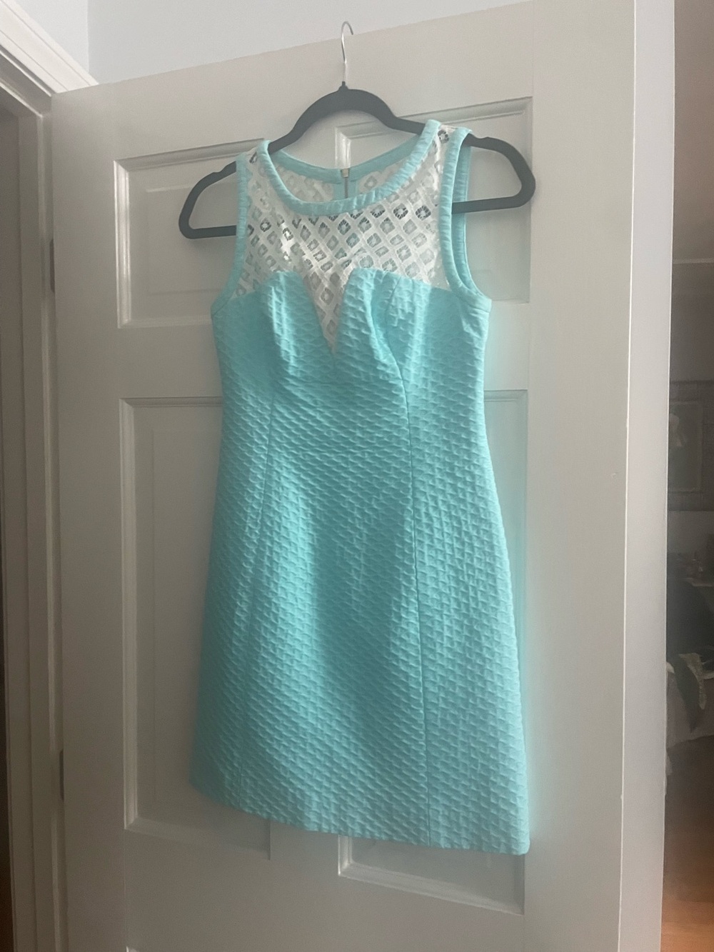 Mint Textured Sleeveless Dress with Lace Yoke. Lilly Pulitzer